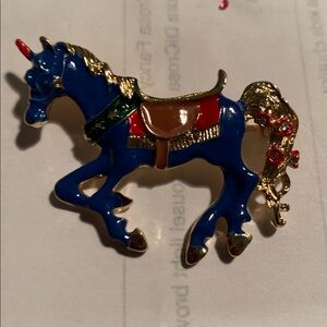 Colorful Blue Unicorn Brooch